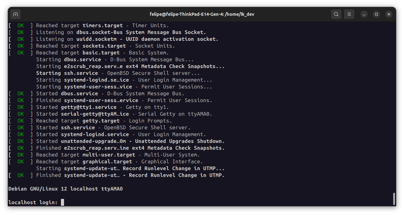 vm rodando em um terminal