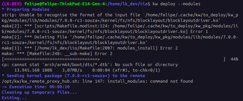 log mostrando erro rodar kw deploy --modules