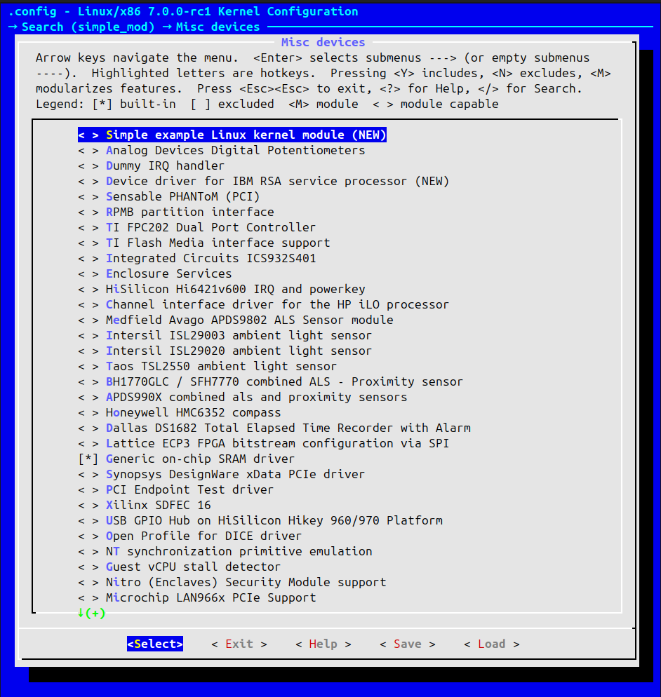 Opção Simple exemple Linux Kernel module (NEW)