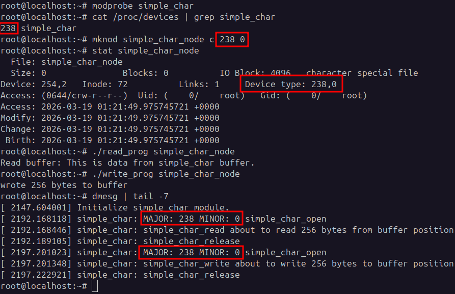 major and minor numbers on dmesg log